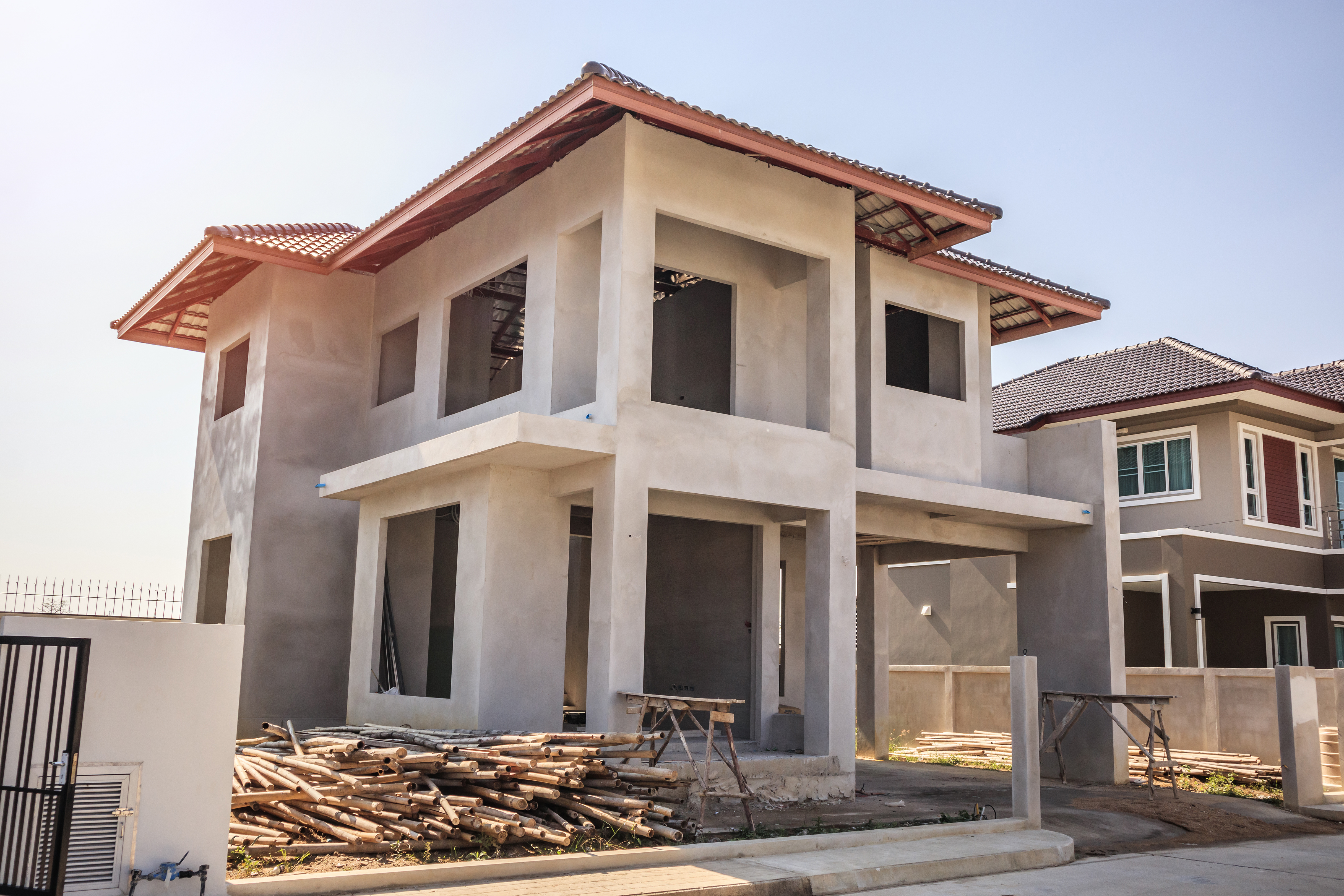 new-residential-house-contemporary-style-building-progress-construction-site-with-blue-sky